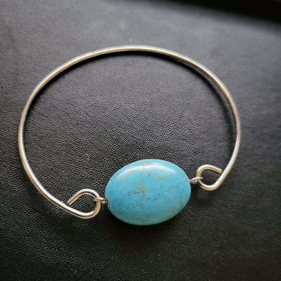 NWT BOHO WESTERN HANDMADE TURQUOISE METAL CUFF BRACELET - Picture 1 of 3